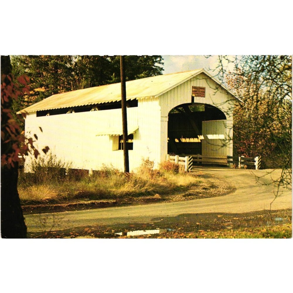 Covered Bridge Mohawk River Postcard Travel Souvenir Unposted Lane County Oregon